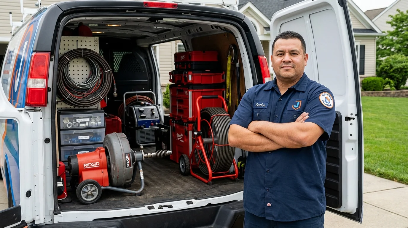 Professional drain cleaning equipment and Johns Plumbing LLC plumber in Herscher