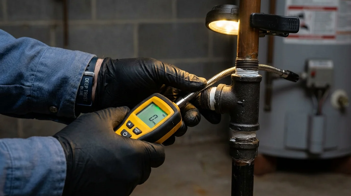 Gas leak detection with electronic sniffer by Johns Plumbing LLC in Herscher