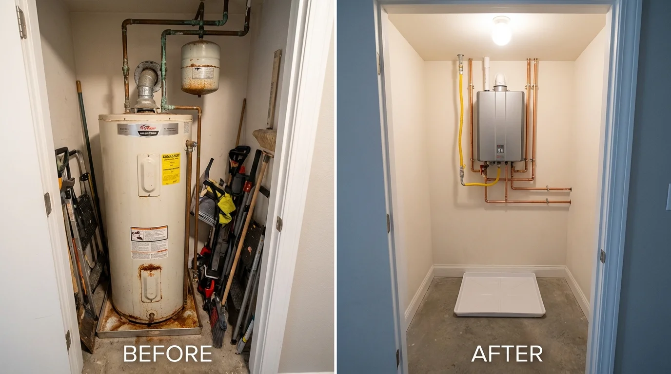 Tank water heater versus wall-mounted tankless unit comparison for Herscher, IL homeowners